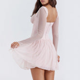 Romantic Pink Bustier Long Sleeve Fit Corset Mini Dress